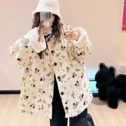 New Women's Warm Double-Sided Sherpa Jacket Cartoon Winter Loose Versatile Student Kawaii Thickened Cotton Jacket Down Jacket