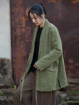 Thickened Cotton Jacket Chinese Style Women's Winter Training Clothes Cotton Linen Retro Zen Style Mid-Length Cotton Coat