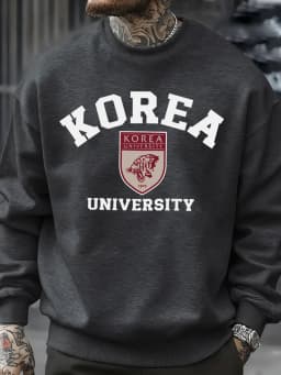Korea University Pattern Men Sweatshirt Autumn Hip Hop Pullovers Loose Fashion Unisex Sweatshirts Soft Fleece Sportswears