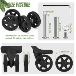 8Pcs Black Suitcase Wheels W/H Screw Replacement Wheel for Luggage Wear-resistant Trolley Repair Wheel 50mm Axles Caster Parts