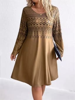 Tribal Ethnic Style Pattern Print Dresses For Women 2025 Autumn Winter Dress Fashion Long Sleeve Loose Dresses Female Clothing