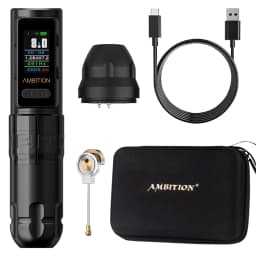 Ambition Soldier Max Wireless Tattoo Machine Pen Coreless Motor Double Bearing Straight Rod 2400mAh Color Screen Billing Battery