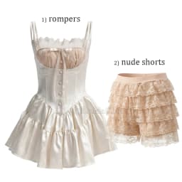 ReddaChic Mini Cami Dress with Built-in Shorts Spaghetti Straps Glossy Floral Women Satin Rompers One Piece Puffy Pants Party