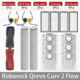 Roborock Qrevo Curv 2 Flow/Qrevo Curv 2 Flow Robot Vacuum Accessorie Main Side Brushe Mop Cloth HEPA Filter Dust Bag Spare Parts