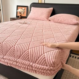 Geometric Jacquard Fleece Fitted Sheet Winter Thickened Warm Mattress Cover Solid Color Soft Plush Sheet for Single Double Bed