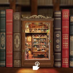 DIY Book Nook Shelf Insert Time Book House Bookend Wooden Miniature Model Kit with Lights Bookshelf for Friends Birthday Gifts