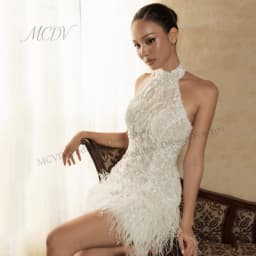Beaded Sequin Mini Wedding Dress Feather Bodycon Short Bridal Gown Backless Elopement Bachelorette Party Bride Dress Customized