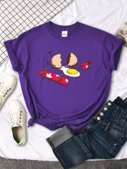 Short Sleeve Tops Funny Broken Egg And Skateboard Woman Tshirt Korean Style Hip Hop T-Shirt For Women Harajuku Casual Clothes