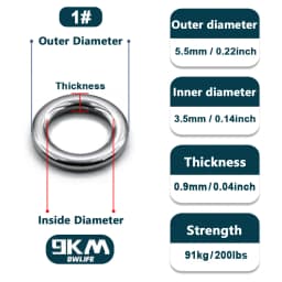 9KM 20Pcs Fishing Solid Ring Fishing Lure Connectors Stainless Steel Fishing Accessories Saltwater Tackle Chrome