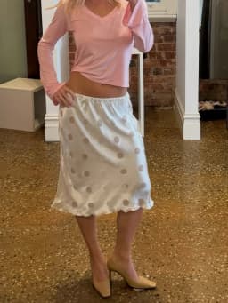 Women Satin Polka Dot Midi Skirt Silky Elastic Waist Ruffle Hem Bodycon Slip Skirts