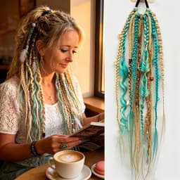 24 Inch Synthetic Boho Dread Ponytail Clip In Viking Braid With Shell Charm Beads Hair Extensions For Women