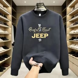 New JEEP Men's Heavyweight Crew Neck Sweatshirt, Versatile Printed Casual Pullover for Spring and Autumn