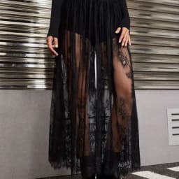 Sexy Lace See-through Half Skirt A-Line Long Evening Club Skirt Spring Summer Elastic mid Waist Nylon Fabric Hollow out Design