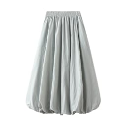 Combhasaki Women's Elegant Elastic High Waist Solid Color A-Line Pleated Puffball Hem Casual Flowy Balloon Bud Midi Skirts