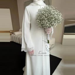 KUXA Elegant Muslim Wedding Dresses A-Line Formal Lace Long Sleeves Floor-Length Bridal Gowns Button Sweep Train Customized