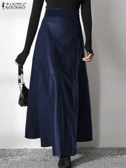 2023 Fashion Solid Mujer Faldas ZANZEA PU Leather Maxi Skirts Women's Elegant OL Long Saias Casual High Waist Zipper Jupe Femme