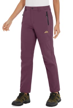 TACVASEN Womens Winter Waterproof pants Fleece Lined Softshell Trousers With Zipper Pockets Thermal Cargo Outdoor Ski Pants