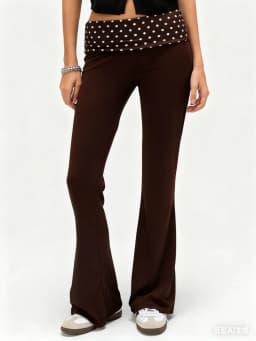 Womens Polka Dot Fold Over Waistband Flared Pants Elastic Low Waist Wide Leg Leggings Bell Bottoms Sweatpants