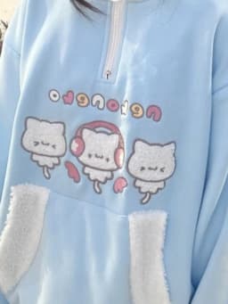 Japanese Lamb Wool Patchwork Stand Neck Hoodies Women Cartoon Embroidery Kawaii Cute Sweatshirt Harajuku Grunge Loose Streetwear