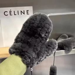 Women's Winter Real Rex Rabbit Fur Gloves Warm Thick Ladies Fur Mittens Elastic Girls Ski Glove Mitts Elastic Soft With String