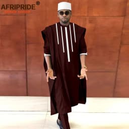 African Clothing for Men Dashiki Agbada Shirts Pants and Tribal Hat 3 Piece Set Dashiki Outfits Traditional Attire A2216165