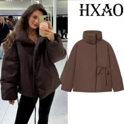 HXAO Women's Winter Jacket Parkas Padding Quilted Jacket Woman Warm High Neck Short Padded Jacket Tied Long Sleeve Coat Ladies