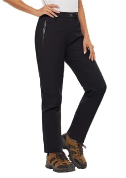 TACVASEN Women's Warm Fleece Lined Windproof Waterproof Shell Pants Soft Work Pants Outdoor Hiking Ski Trousers with Zip Pockets