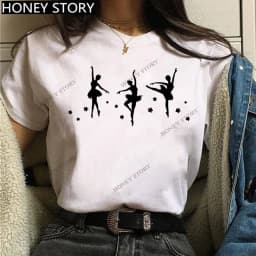 Dance Letter Print T Shirt Ballet Silhouette Monogram Print Women's T-shirt Loose Aesthetic Tops Graphic T Shirts Pro Choice
