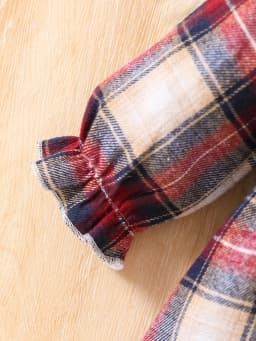 Fashion Plaid Patchwork Lace Collar Bow Tie Back Invisible Zipper Long Sleeve Dress for Baby Girl (Including Hat) Autumn