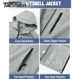 TACVASEN Hooded Softshell Jacket Mens Waterproof Rain Jacket Fleece Lined Work Jacket Outdoor Trekking Hiking Windbreaker Male