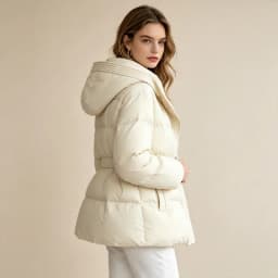 Schinteon Women White Down Jacket with Hood Solid Color Fashionable Autumn Winter Warm Outwear Parka Belt 2026 New Real Pictures