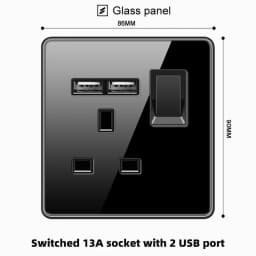 ELEGAN UK Socket Black 16A/20A/45A Full Glass Wall Switch USB type-c Tempered Crystal Panel Electrical Outlet Home Improvement