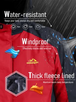 MAGCOMSEN Men's Ski Jacket Winter Warm Wool Parka Warm Thick Coat Windproof Rainproof Snowproof Hiking Men's Snowboard Jacket