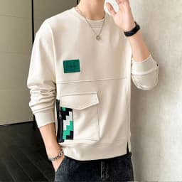 Unisex Personalized Patchwork Pullover for Men's 2023 Autumn New Versatile Casual Plush Loose Trendy Top Spliced O-neck Shirt