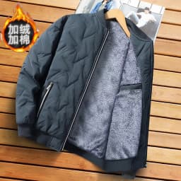 Men's Winter Jacket Stand Collar Fleece Lined Short Casual Fashion Warm Loose Fit Youth Polyester Fabric Standard Sleeve
