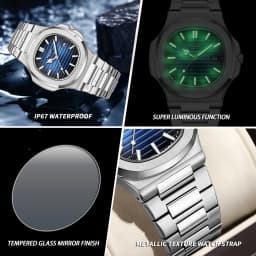 BINBOND Orginal Luminous Waterproof Sturdy Stainless Steel Strap Quartz Wristwatches For Men Luxury Auto Date Men's Watch Reloj