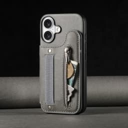 Zipper Cards Solt Wallet Leather Case for iPhone 17 16 15 13 Pro Max 14 Plus 16Pro 15Pro Elastic Rope Wrist Leather Cover