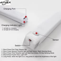 AITHEA Rechargeable LED Motion Sensor Night Light Under Cabinet Cordless Lamp for Kitchen Wardrobe Bedside Strip Bar Light