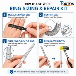6PCS Ring Sizing Tool Kit Jewelry Ring Mandrel Set Hammer Ring Sizer Gauge Measuring Belt Polishing Cloth for Repair Making