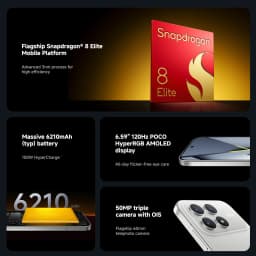 POCO F8 Pro 5G, 12+512GB Global Version, Dual ESIM 6.59' 120Hz Eye-care AMOLED Display 3nm Flagship Snapdragon® 8 Elite 50MP 6210mAh 100W NFC