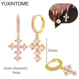 925 Sterling Silver Needle Pink Crystal Heart Hoop Earrings for Women Fashion Geometric Pendant Earrings Luxury Jewelry Gifts