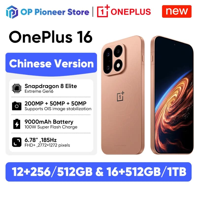 OnePlus 16 Chinese Version 5G Smartphone 6.78"185Hz AMOLED 9000mAh Battery 100W SUPERVOOC Snapdragon 8 Elite Extreme Gen 6 IP69K