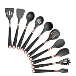 Silicone Cooking Utensils Set Non-Scratch Non-Stick Heat Resistant Spatula Spoon Rose Gold Handle With Bucket Kitchen Gift