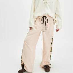 Vintage Women Side Striped Track Pants Y2K Drawstring Elastic Waist Wide Leg Sweatpants Pockets Casual Loose Parachute Pants