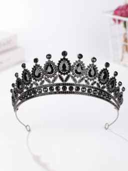 Retro Palace-Style Blue Diamond Crown Headband with Black Base, European and American Luxury Party Hair Accessory, Sparkling Headpiece for Evening Events