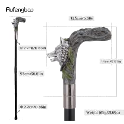 Silver Resin Wolf Head Tree Root Walking Cane Stick for Cosplay Everyday Use with Deluxe Box 93cm Performance Stage Cane
