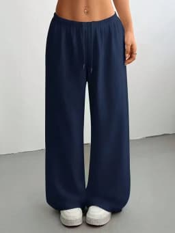 2026 Women's Casual Four Seasons - Comfortable Loose Solid Color Drawstring Elastic Belt Wide Leg Running Pants