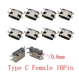 10Pcs USB Connector Type C Female Charging Port Jack 2/6/16 Pin Type-C Socket PCB Soldering SMD SMT DIY Repair Type C Adapter