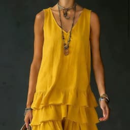 2026 Summer Casual Simple Solid Color Dress Women's Elegant Solid Color V-Neck Sleeveless Loose Layered Ruffle Edge Vest Dress