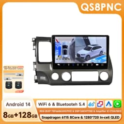 10.1 " Hizpo 2Din Android Auto Car Radio for Honda Civic 2006 - 2011 Snapdragon 6115 GPS RDS DSP BT 4G CarPlay SWC 360 ° CAM